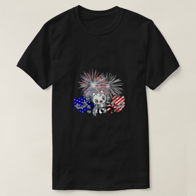 Rött vitt blått Raccoon Fireworks 4:e juli-fraktur T Shirt (Design framsida)