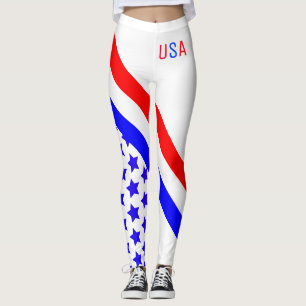 Rött vitt blått Rand och stjärnor Leggings