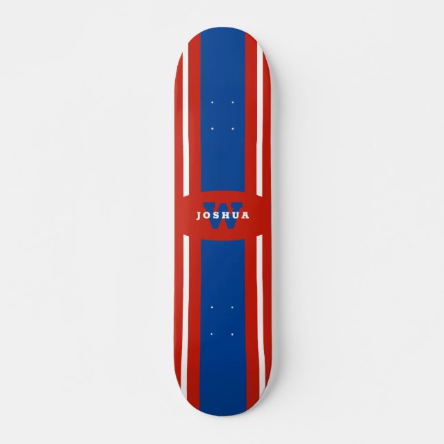 Rött vitt blått randnamn mini skateboard bräda 18,5 cm (Framsida)