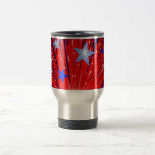 Rött vitt blått resande/pendlare mugg i Fireworks