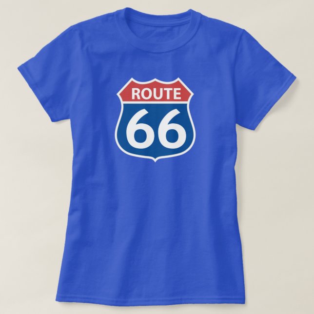 Rött vitt blått ROUTE 66-vägskylt för kvinnor  T Shirt (Design framsida)