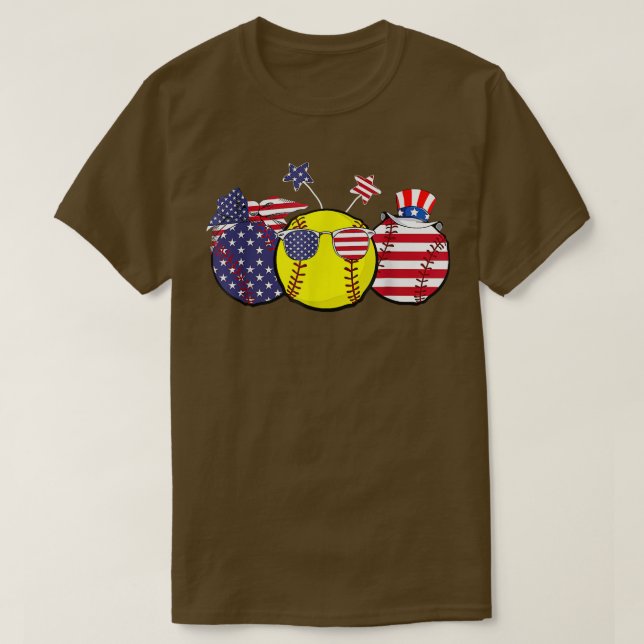 Rött vitt blått Softball Älskare Patriotic 4:e jul T Shirt (Design framsida)