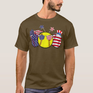Rött vitt blått Softball Älskare Patriotic 4:e jul T Shirt