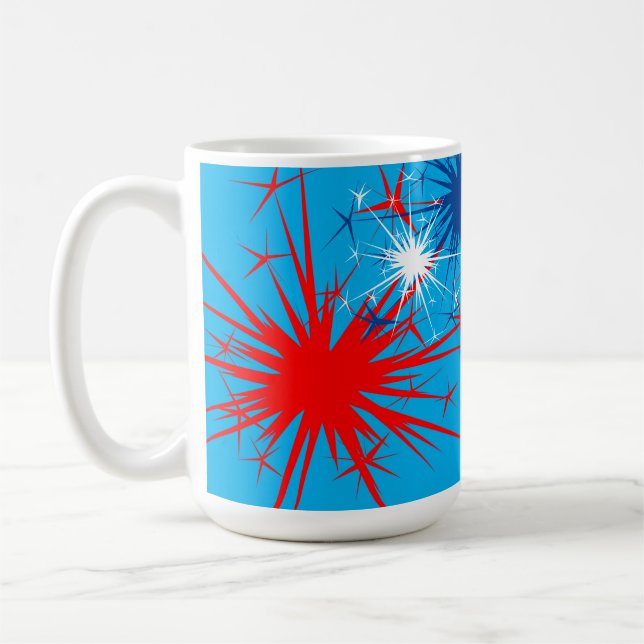 Rött vitt blått Sparks Patriotic Fireworks Helgdag Kaffemugg (Vänster)