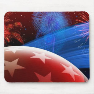 Rött vitt blått staplar och Fireworks-musknapp Musmatta
