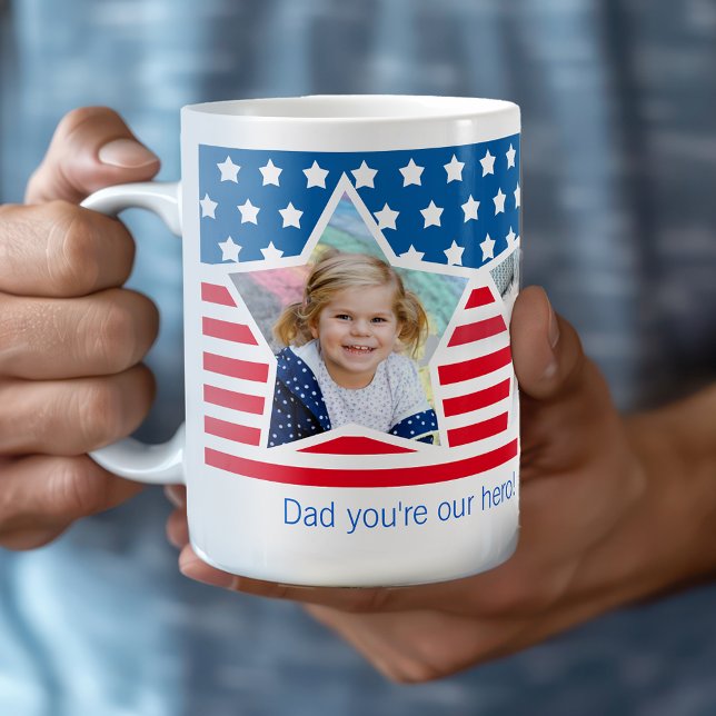Rött vitt blått Star Photo Pappa Hero Mugg (Skapare uppladdad)