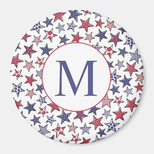 Rött vitt blått Stars America Patriotic Monogram Magnet (Framsidan)
