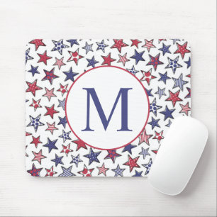 Rött vitt blått Stars America Patriotic Monogram Musmatta