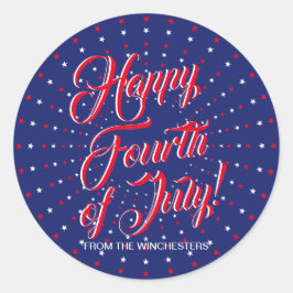 rött vitt blått stjärnor i Lycklig Fjärde juli, sk Runt Klistermärke