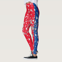 Rött vitt blått stjärnor Roligt 4 juli Leggings