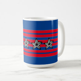 Rött vitt blått stjärtfisk i Rand Patriotic Kaffemugg