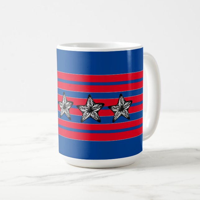 Rött vitt blått stjärtfisk i Rand Patriotic Kaffemugg (Framsida höger)