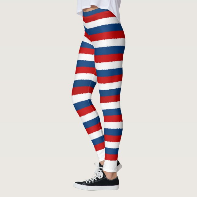 Rött vitt blått stripe Mönster Leggings (Vänster)
