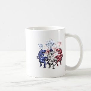 Rött vitt blått T Rex Dinosaur Fireworks 4:e juli Kaffemugg