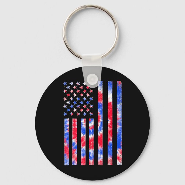 Rött vitt blått Tie Dye American Flagga 4th O Nyckelring (Framsida)