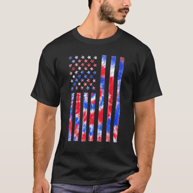 Rött vitt blått Tie Dye American Flagga 4th O T Shirt (Framsida)