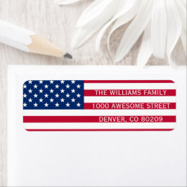 Rött vitt blått USA Amerikanska Flagga Patriotic L Returadress Etikett