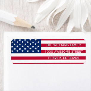 Rött vitt blått USA Amerikanska Flagga Patriotic L Returadress Etikett