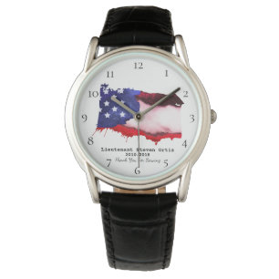 Rött vitt blått USA för *~*flaggaveteran milit Armbandsur