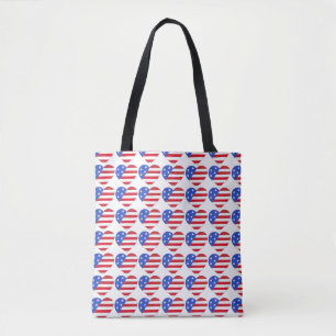 Rött vitt blått USA Patriotic Flagga Heart Tote Tygkasse