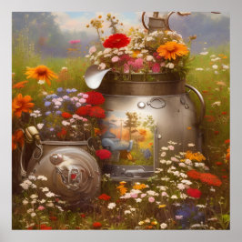 Rött vitt blått vackra solblommor poster