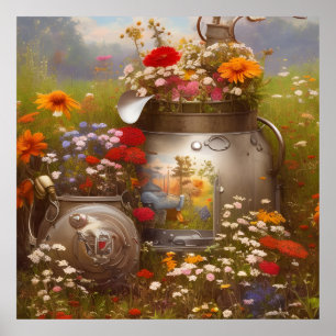 Rött vitt blått vackra solblommor poster