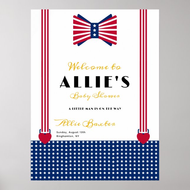 Rött vitt blått välkomsttecken för 4:e juli-babyvi poster (Framsidan)