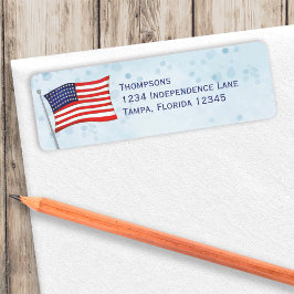 Rött vitt blått vattenfärg - enkel amerikansk Flag Returadress Etikett