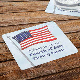 Rött vitt blått vattenfärg - enkel amerikansk Flag Underlägg Papper Kvadrat