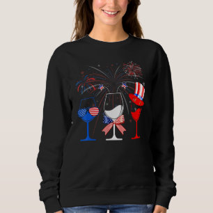 Rött vitt blått Vin Hat Glass Amerikanska Flagga 4 T Shirt