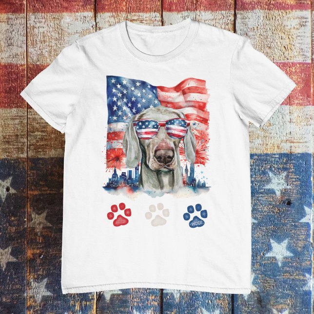 Rött vitt blått Weimaraner Hund American 4:e juli T Shirt (Skapare uppladdad)