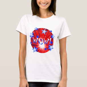 Rött vitt blått "WOW för fyrverkeri!", t-skjort T-shirt