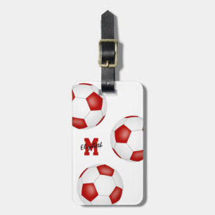 rött vitt fotbollslag monogrammat bagagebricka