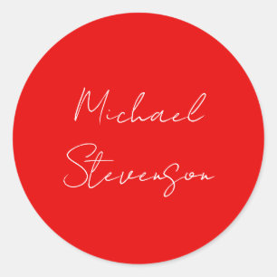 Rött vitt handskrivet minimerar ditt namn runt klistermärke