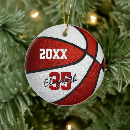 rött vitt idrottslag färg-pojkar basketboll julgransprydnad keramik