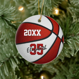 rött vitt idrottslag färg-pojkar basketboll julgransprydnad keramik