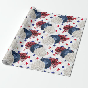 Rött, Vitt och Blått Blommigt USA-mönster Presentpapper