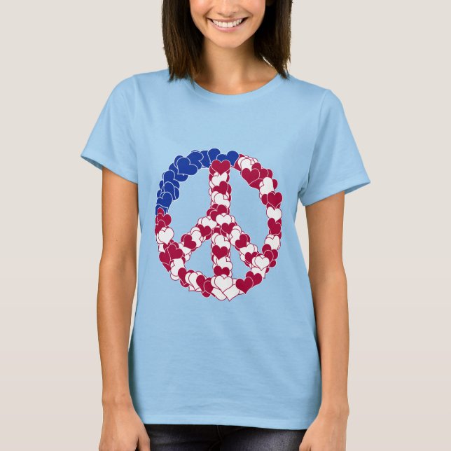 Rött vitt och blått Fredstecken gjort med Hearter Tee Shirt (Framsida)