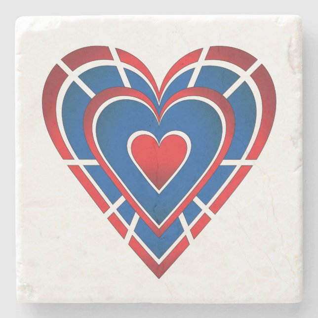 Rött vitt och blått hjärta stenunderlägg (Framsidan)