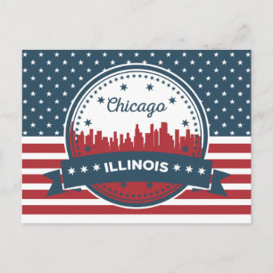 Rött vitt och blått liggande Chicago, Illinois Vykort