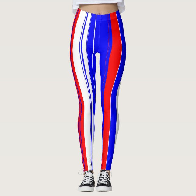 Rött vitt och blått lodrät rand leggings (Framsida)