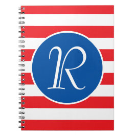 Rött vitt och blått Monogram Anteckningsbok Med Spiral