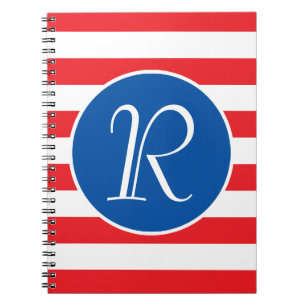 Rött vitt och blått Monogram Anteckningsbok Med Spiral