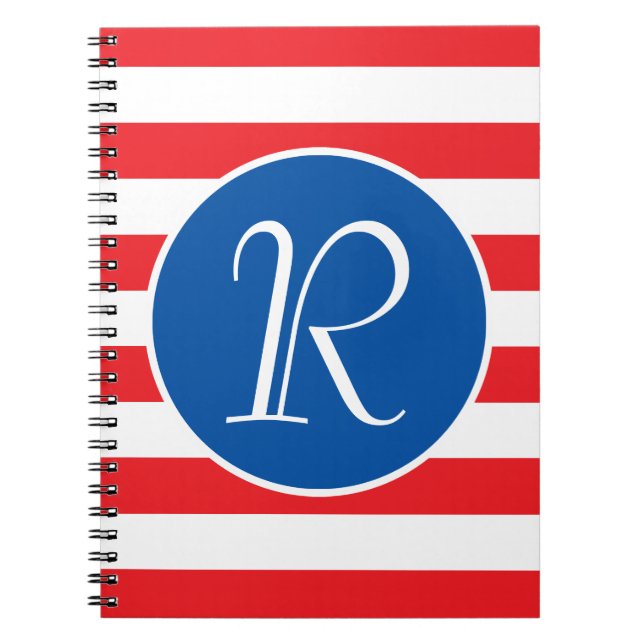 Rött vitt och blått Monogram Anteckningsbok Med Spiral (Framsidan)