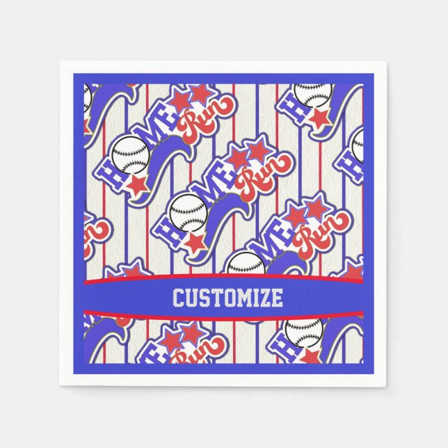 Rött vitt och blått Springa-baseball-randig Pappersservett (Framsidan)