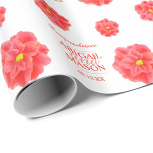 Rött vitt radbyte från Camellia Vattencolor-blomma Presentpapper