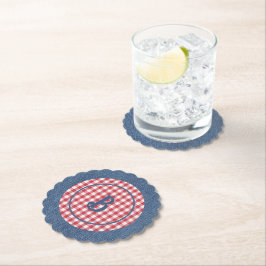 Rött & Vitt Rutigt, Blått Denimtryck, Initial (6) Underlägg Papper