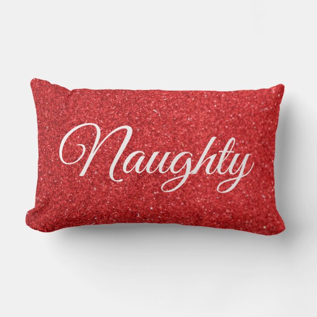Rött vitt skript Leta i Naughty eller Nice Lumbarkudde (Framsida)