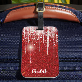 Rött vitt snutt snöflingor lägg till ditt namn bagagebricka