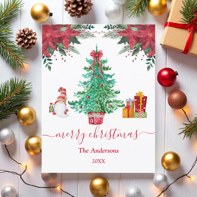 Rött vykort för Grönt i god jul Träd Santa  (Skapare uppladdad)